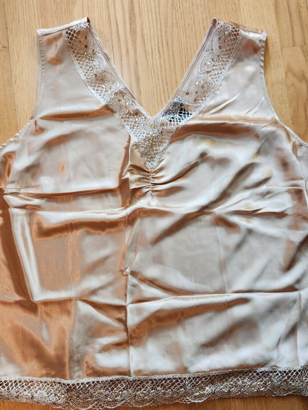 Lane Bryant Gold Satin Lace Sequins Trim Baby Doll Y2K Top Fairy Sz 26 NWT